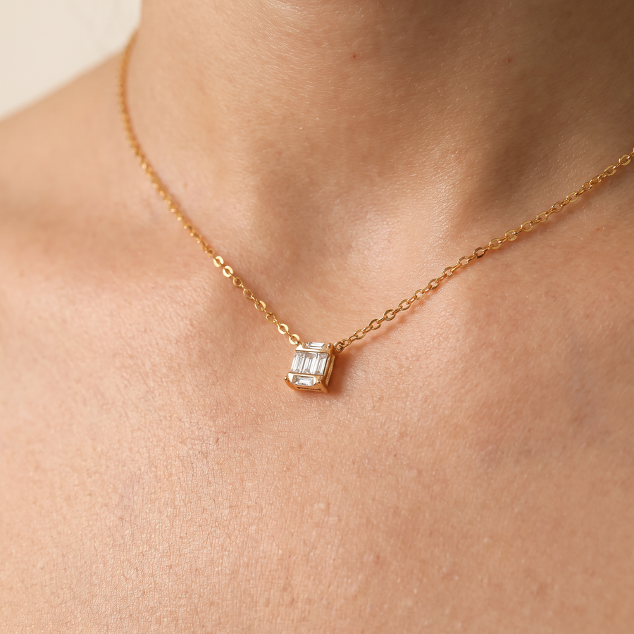 Alina Yellow Gold Diamond Necklace on neck