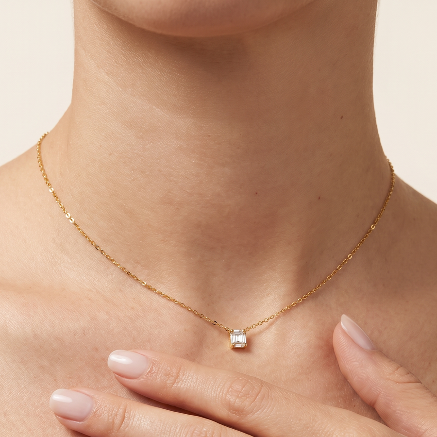 Alina Yellow Gold Diamond Necklace on Neck
