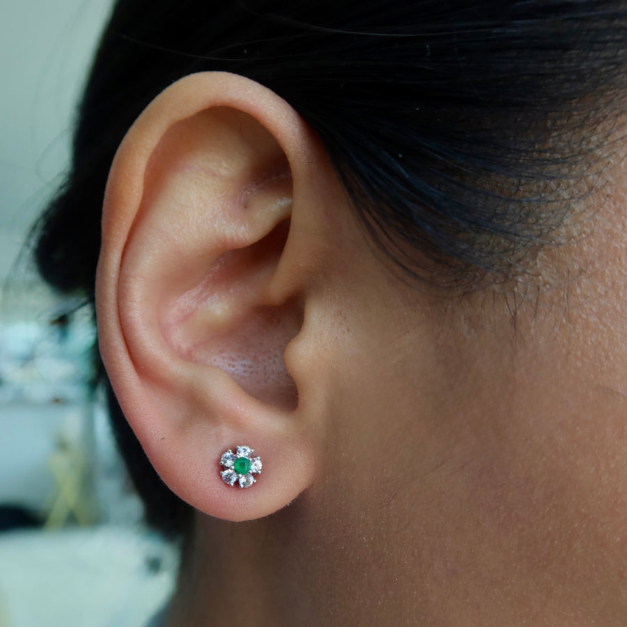 Blossom White Sapphire & Emeralds Studs - Psylish