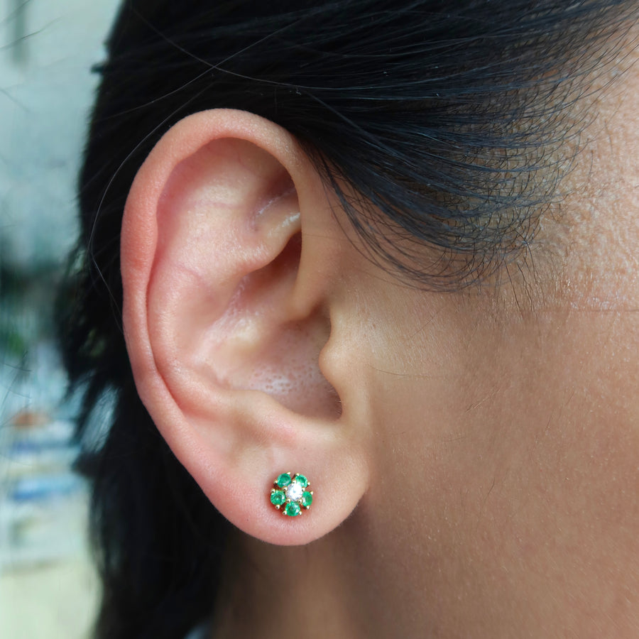 Blossom White Sapphire & Emeralds Studs - Psylish