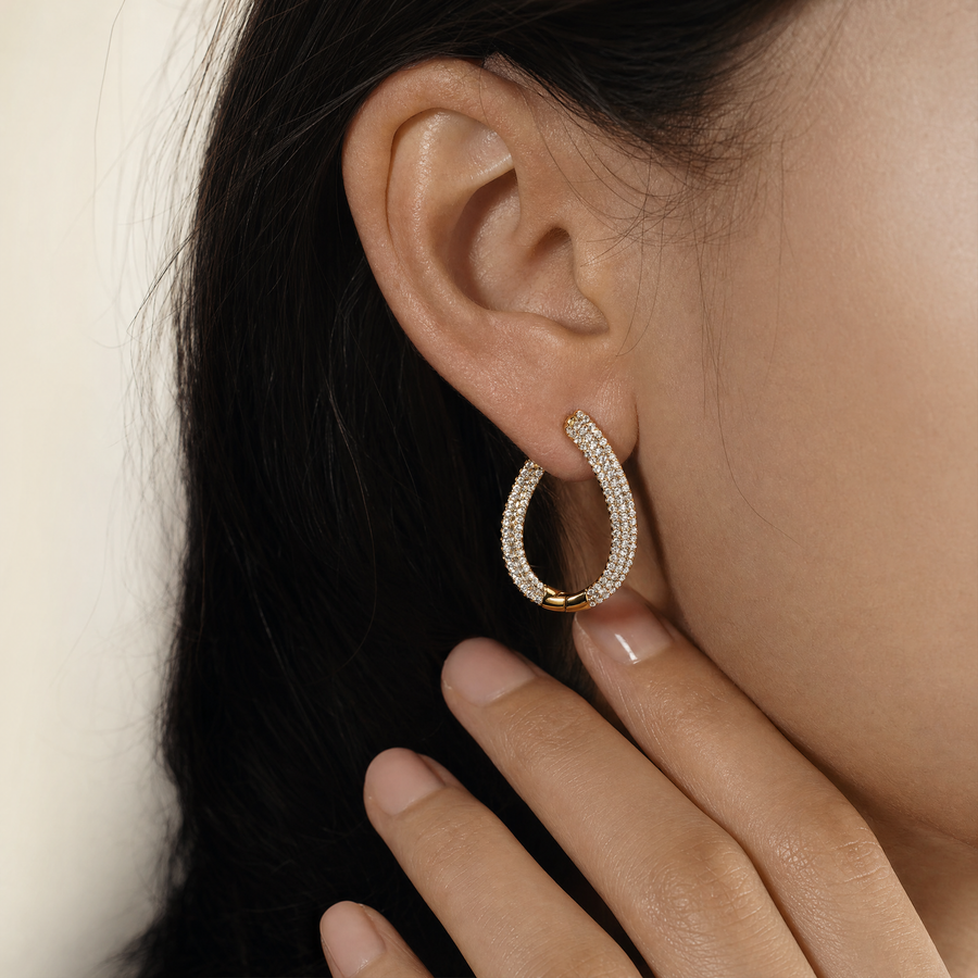 Blake Yellow Gold Diamond Hoops On Ear