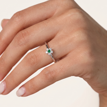 Blossom White Sapphire & Natural Zambian Emerald Ring