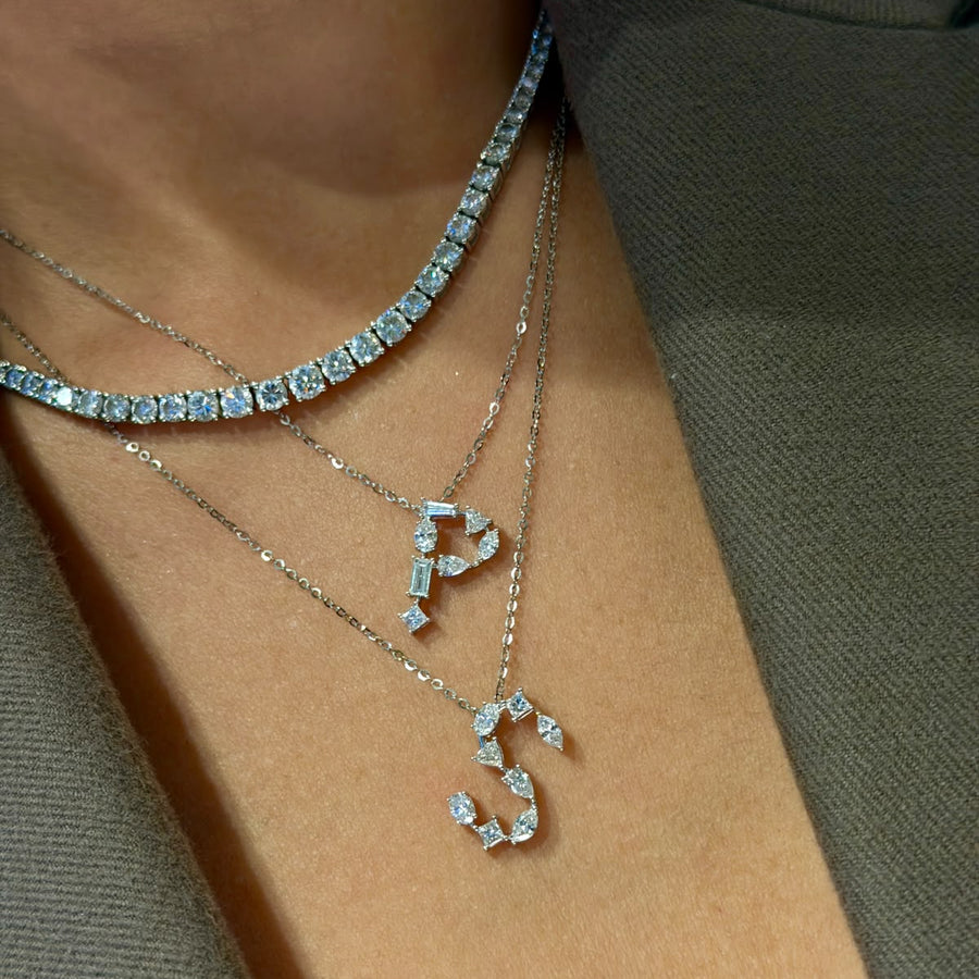 Bold Fancy Shape Diamond Initial Necklace