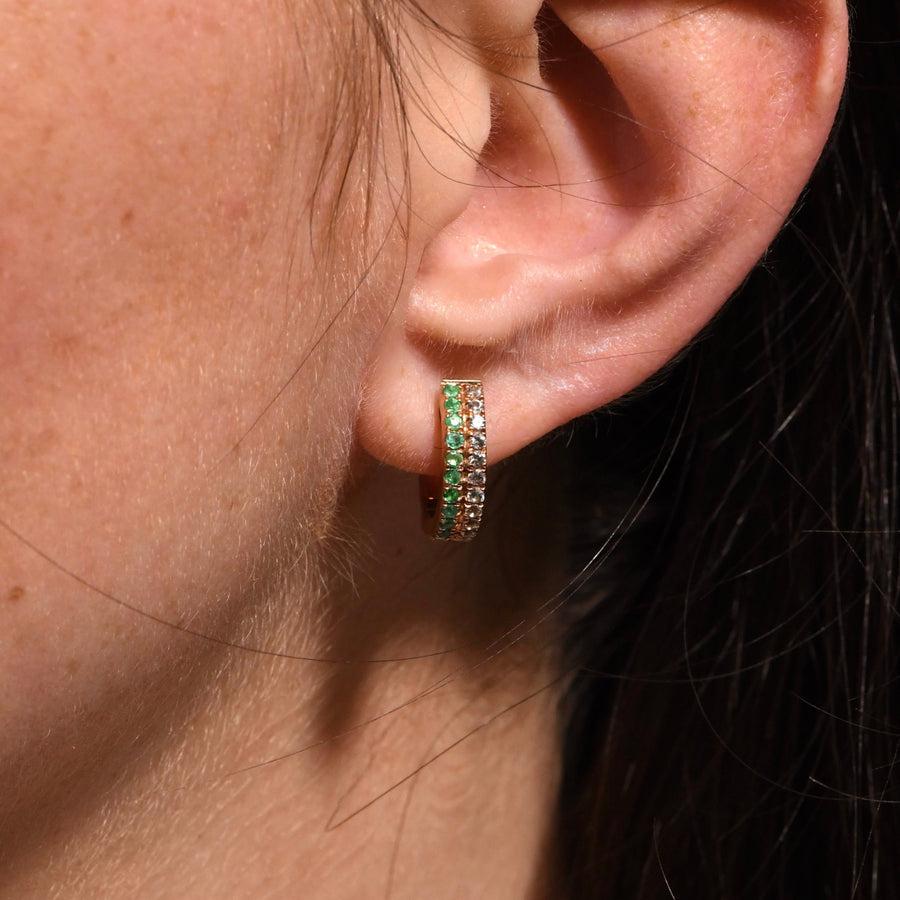 Rey Emerald White Sapphire Huggies - Psylish