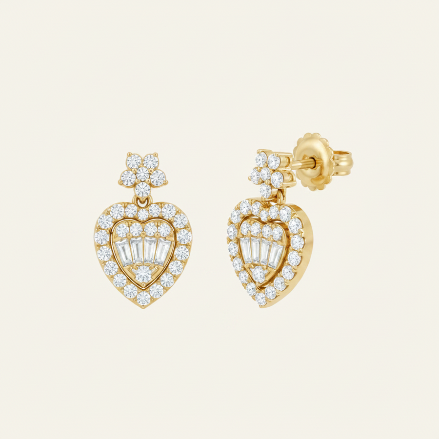 Heart Drop Diamond Earrings - Psylish