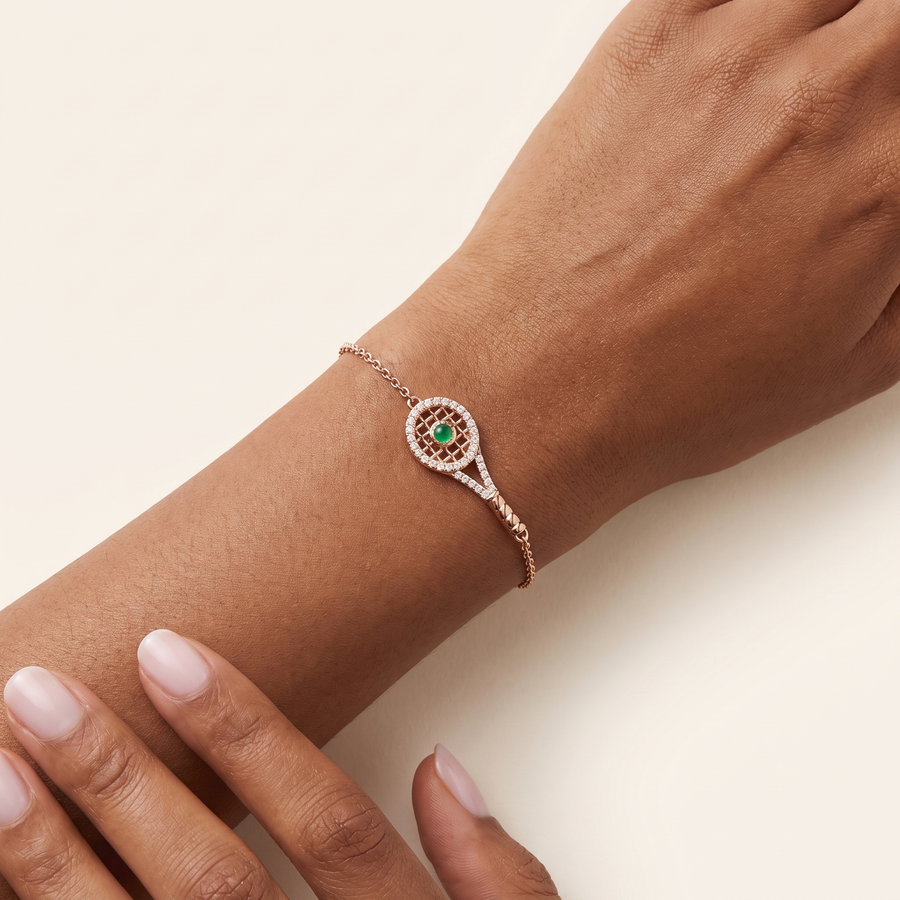 Courtside White Sapphire & Chrysoprase Tennis Bracelet Rose Gold Mixed