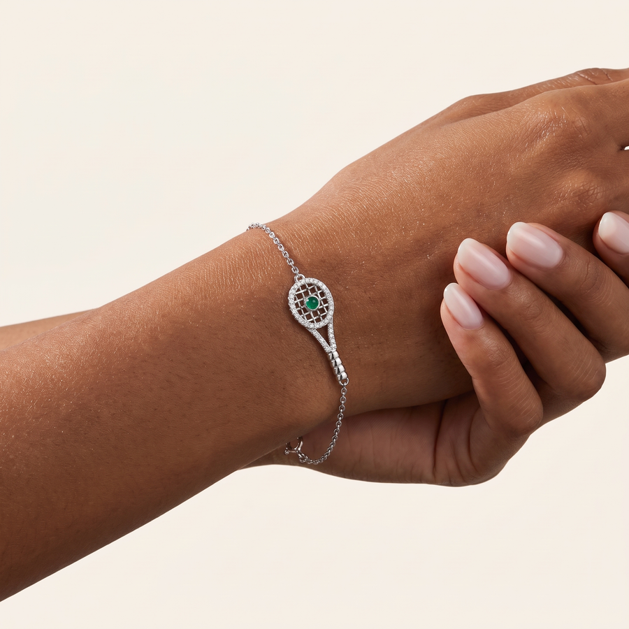 Courtside White Sapphire & Chrysoprase Tennis Bracelet White Gold