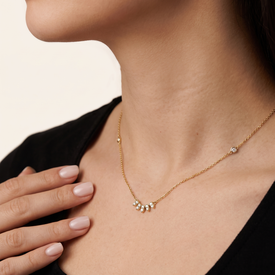 Crane Curve Yellow Gold Diamond Necklace Side