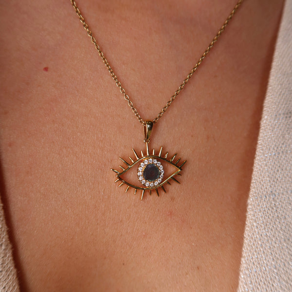 Tichi 'Evil Eye' Blue Slice Diamond Necklace - Psylish