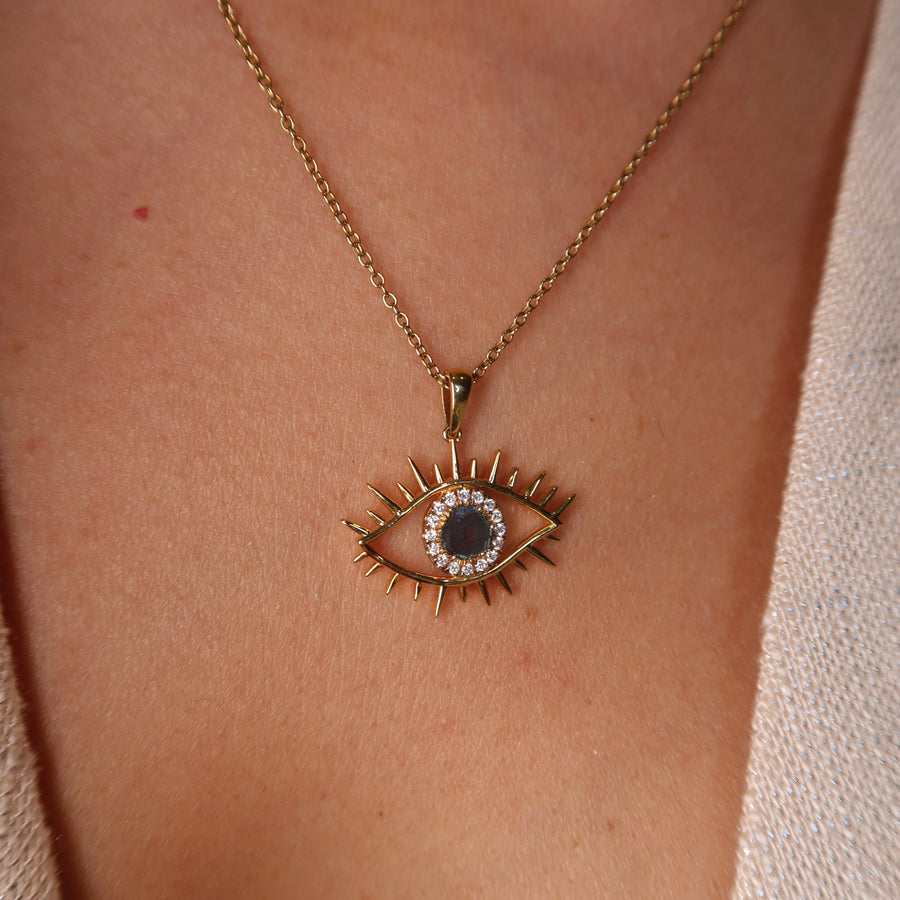 Tichi 'Evil Eye' Blue Slice Diamond Necklace - Psylish