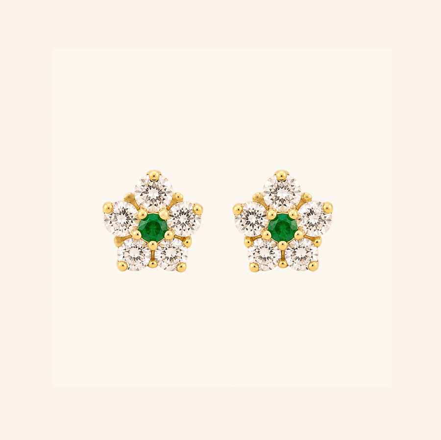 Blossom White Sapphire & Emeralds Studs - Psylish