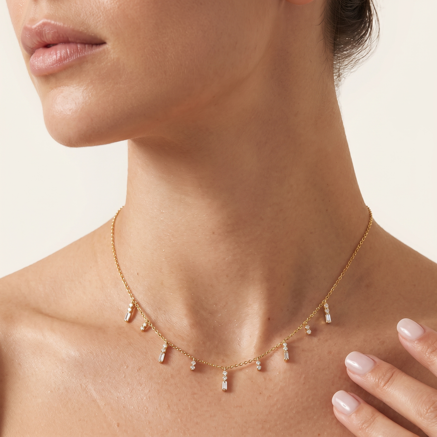 Diamond Drip Yellow Gold Necklace Front