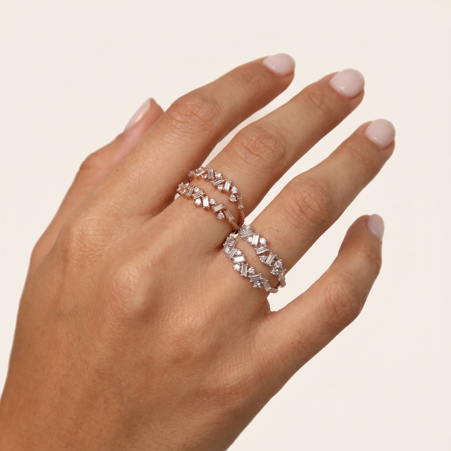Double Baguette Diamond Ring White and Rose Gold
