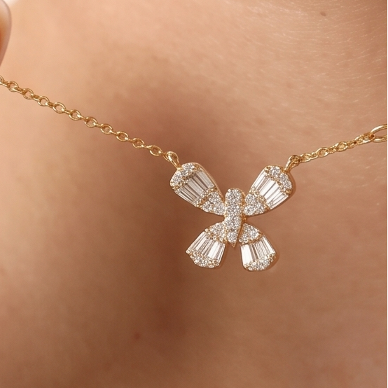 Fiori Butterfly Diamond Necklace Yellow Gold