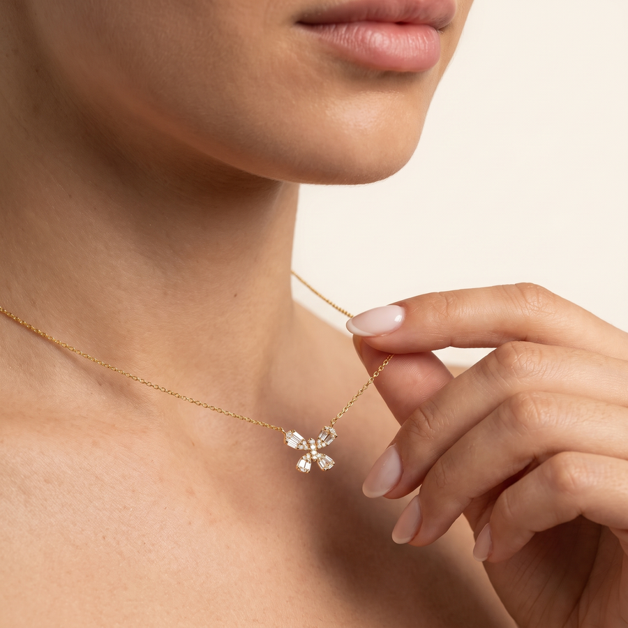 Fiori Butterfly Diamond Necklace Yellow Gold Necklace
