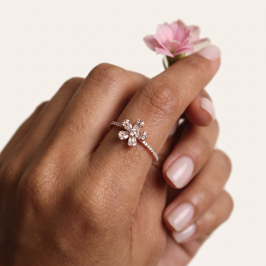 Florin Diamond Flower Ring in Rose Gold