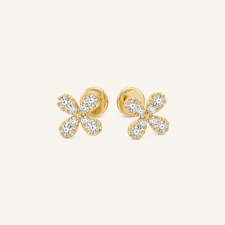 Freya Fleur Diamond Stud Earrings - Psylish