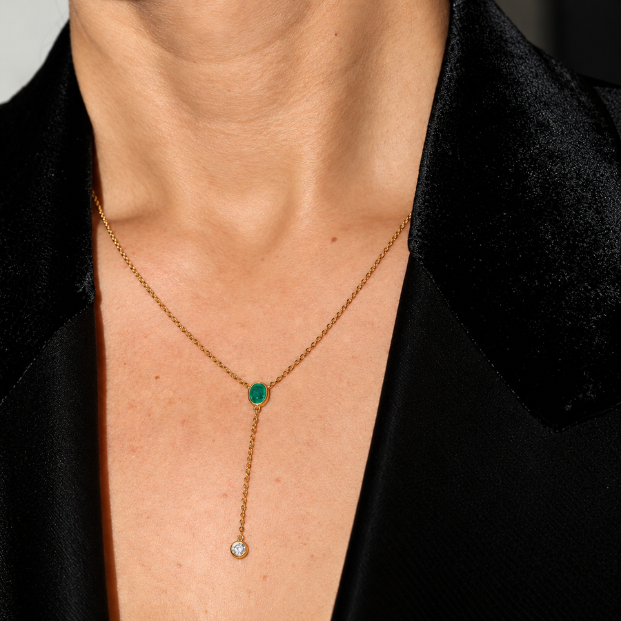 Gemma Yellow Gold Natural Zambian Emerald Necklace