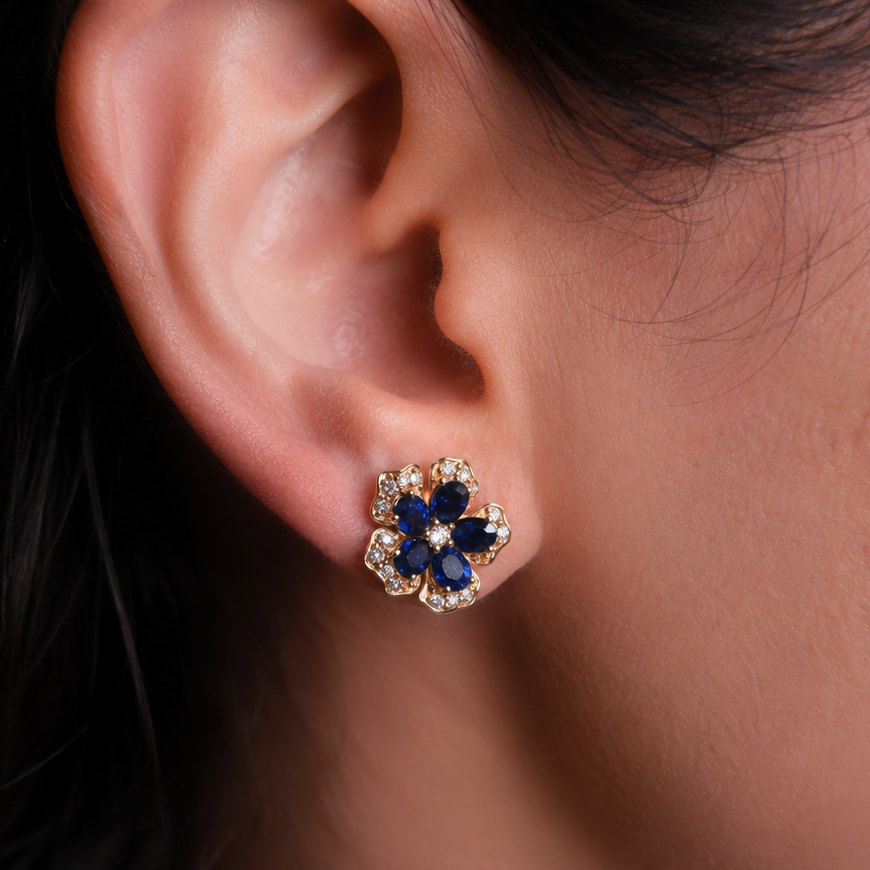 Gia Fleur Blue Sapphire Earrings Studs - Psylish