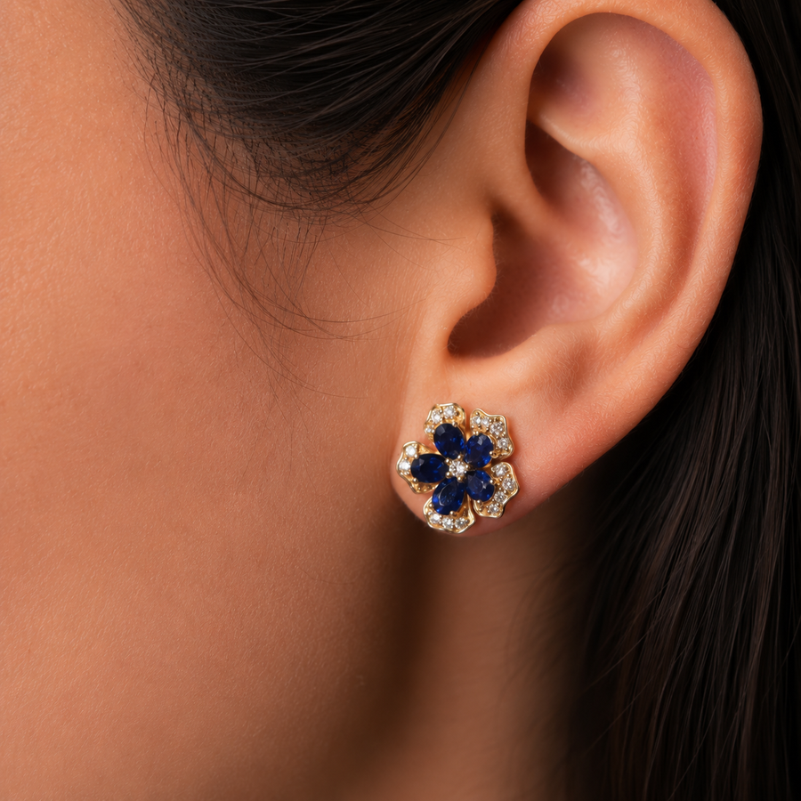 Gia Fleur Blue Sapphire Earrings Studs - Psylish