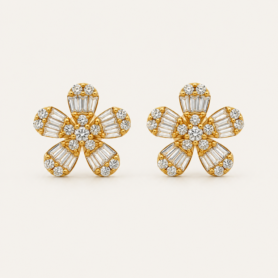 Izzy Fleur Diamond Stud Earrings - Psylish