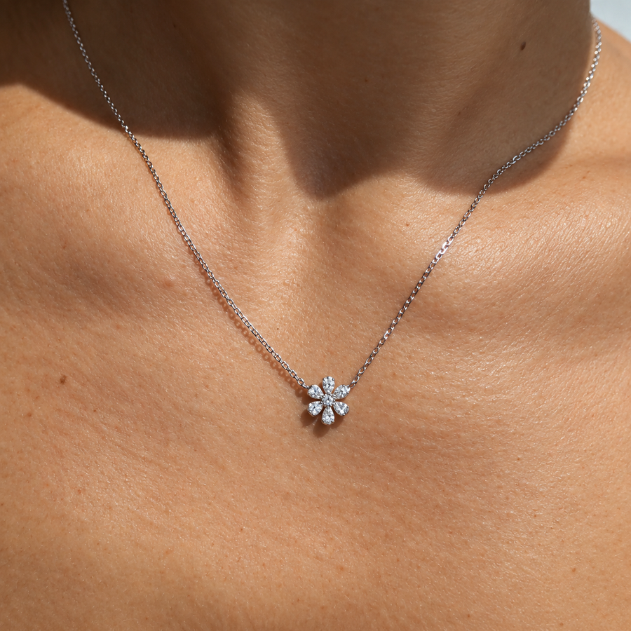 Lily White Gold Diamond Flower Necklace