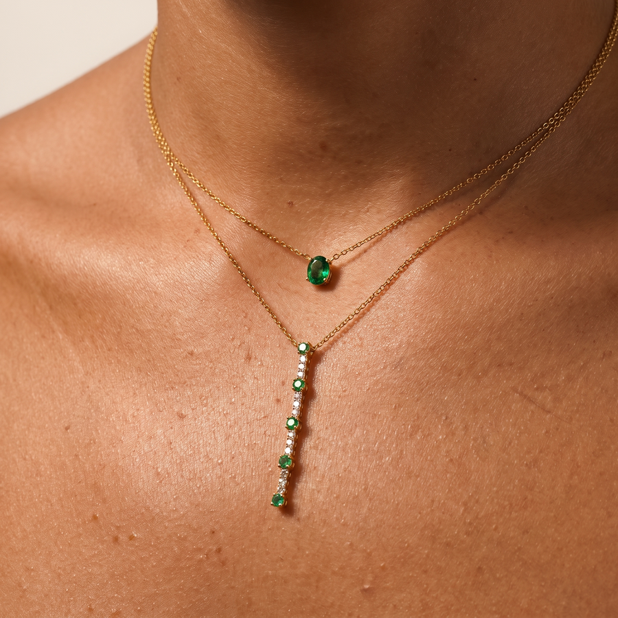 Oval Natural Zambian Emerald Necklace Layered