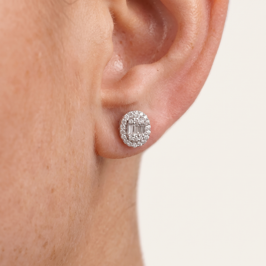 Ovo Diamond Solitaire Illusion Earrings White Gold