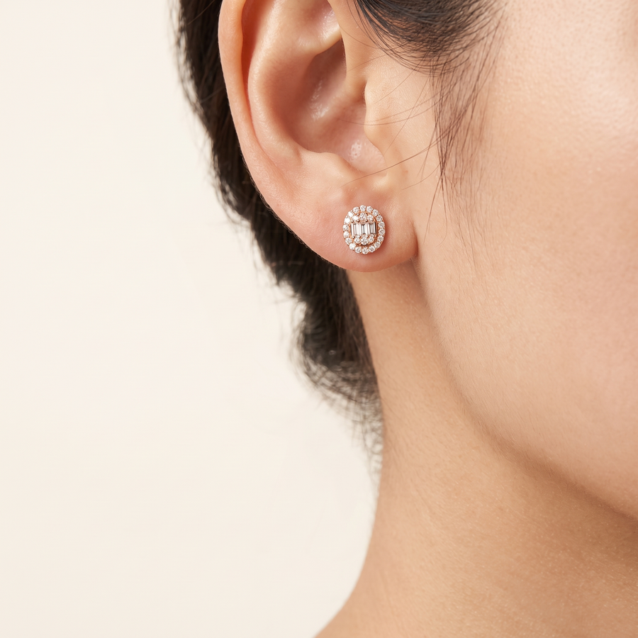 Ovo Diamond Solitare Illusion Earrings On Model