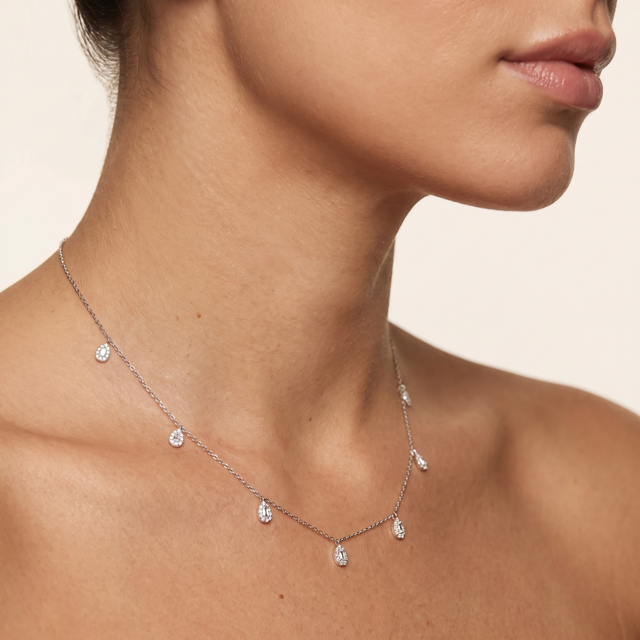 Pear Drops White Gold Diamond Necklace Side