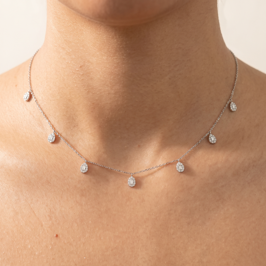 Pear Drops White Gold Diamond Necklace Front