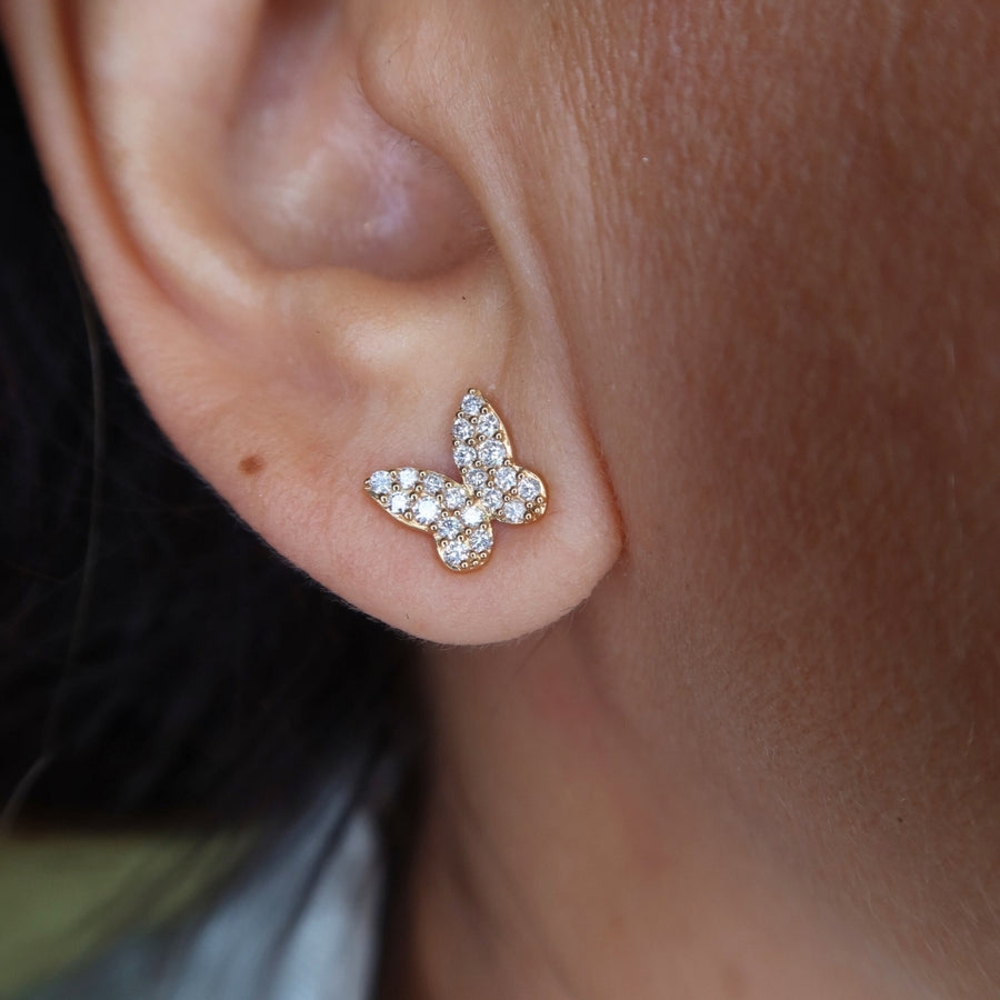 Flutter Pave Diamond Stud Earrings - Psylish