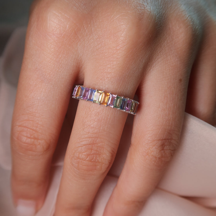 Rainbow Sapphire White Gold Ring - Psylish