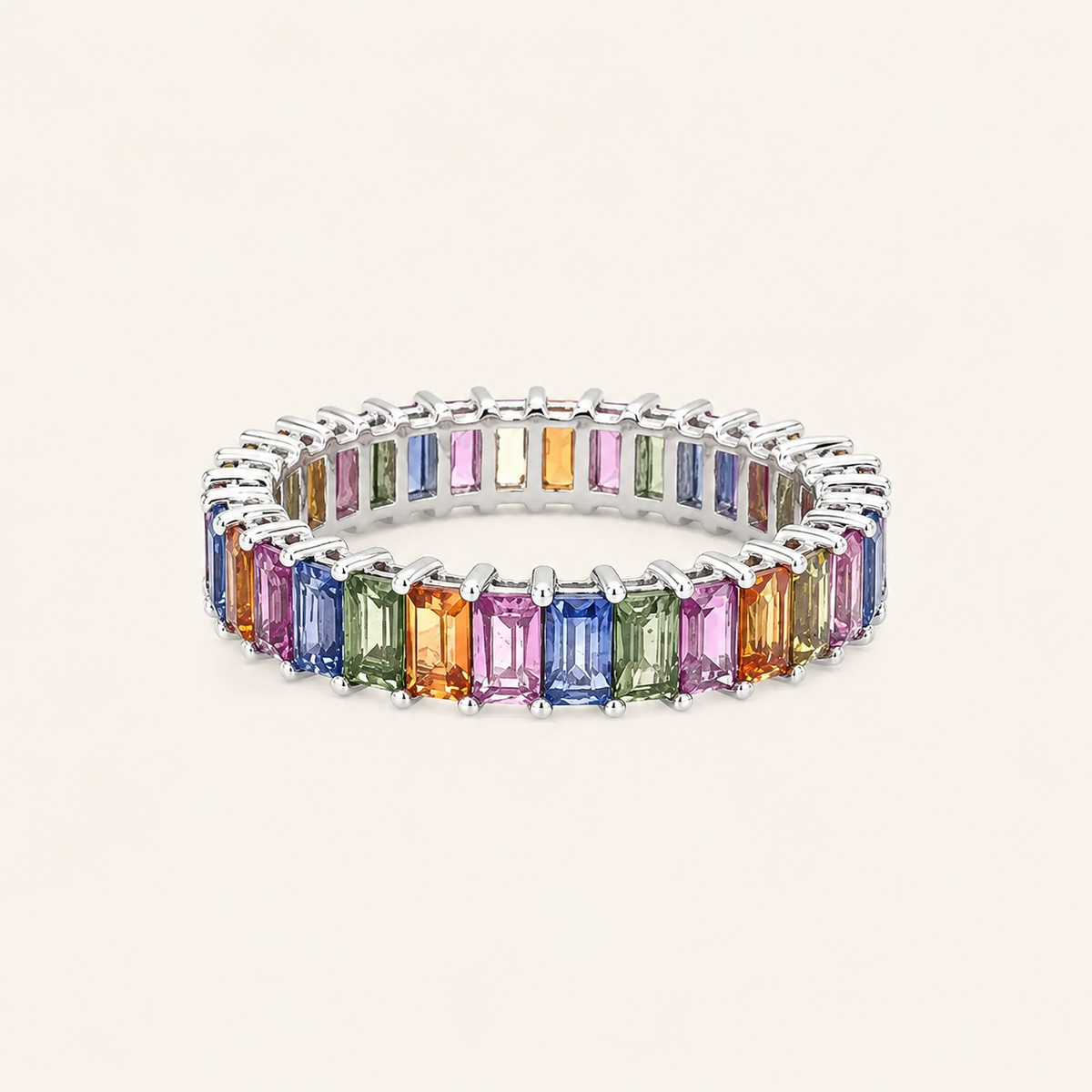 Rainbow Sapphire White Gold Ring - Psylish