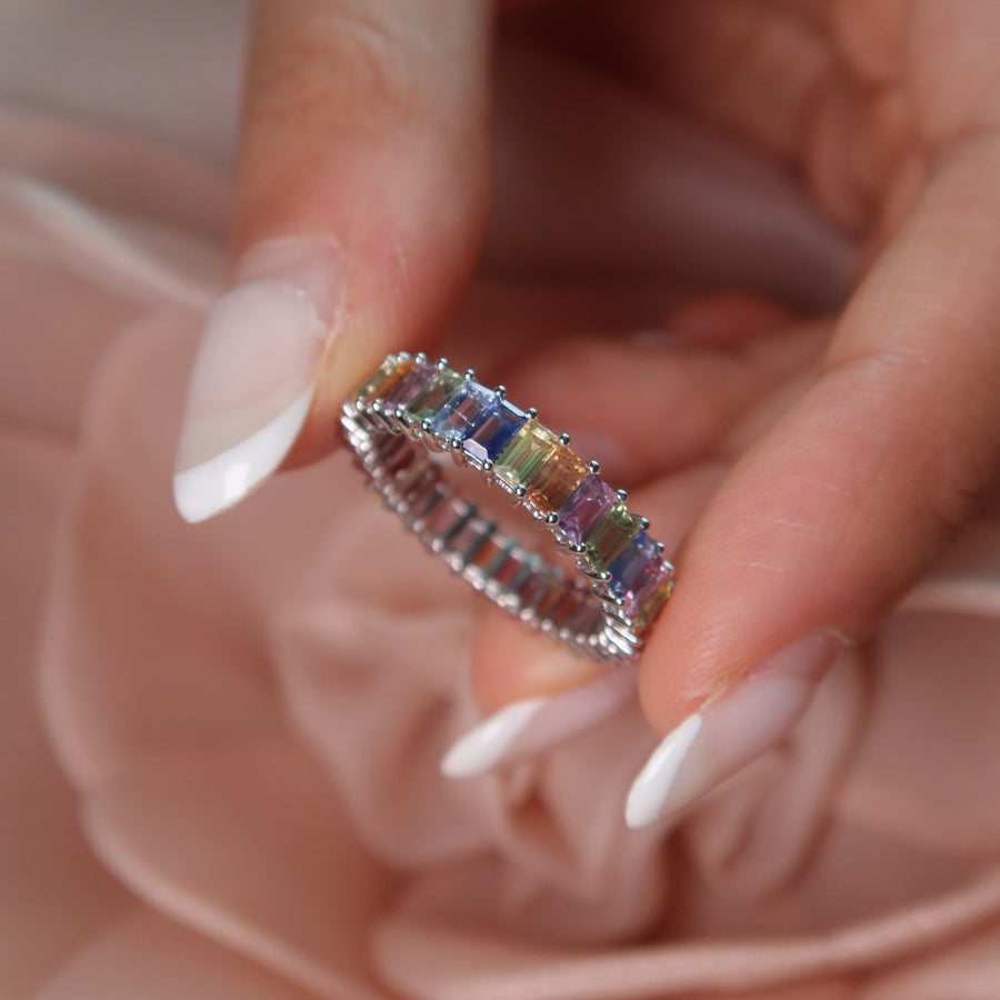 Rainbow Sapphire White Gold Ring - Psylish
