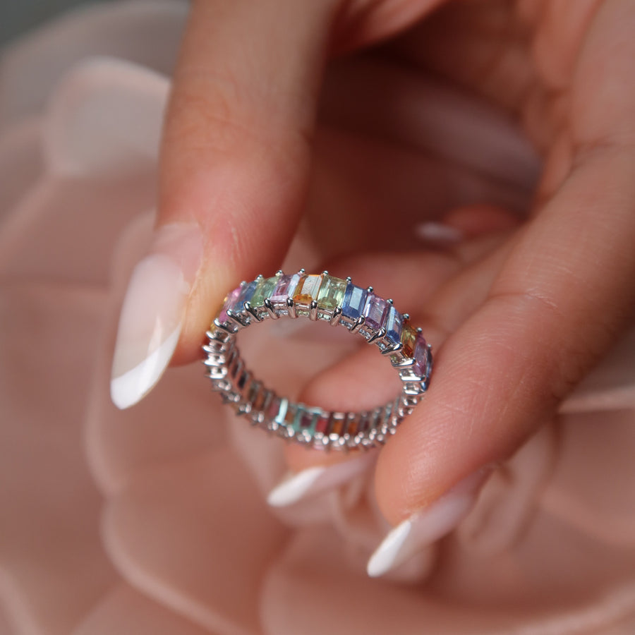 Rainbow Sapphire White Gold Ring - Psylish