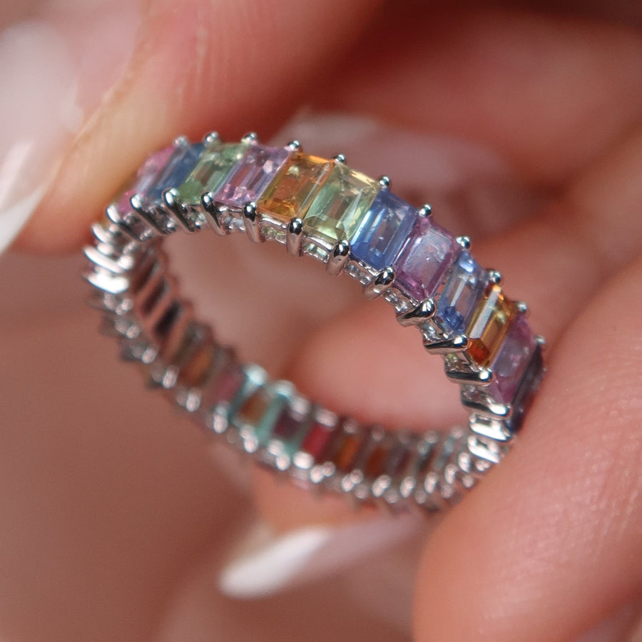Rainbow Sapphire White Gold Ring - Psylish