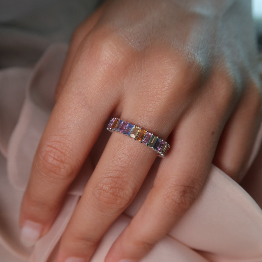 Rainbow Sapphire White Gold Ring - Psylish