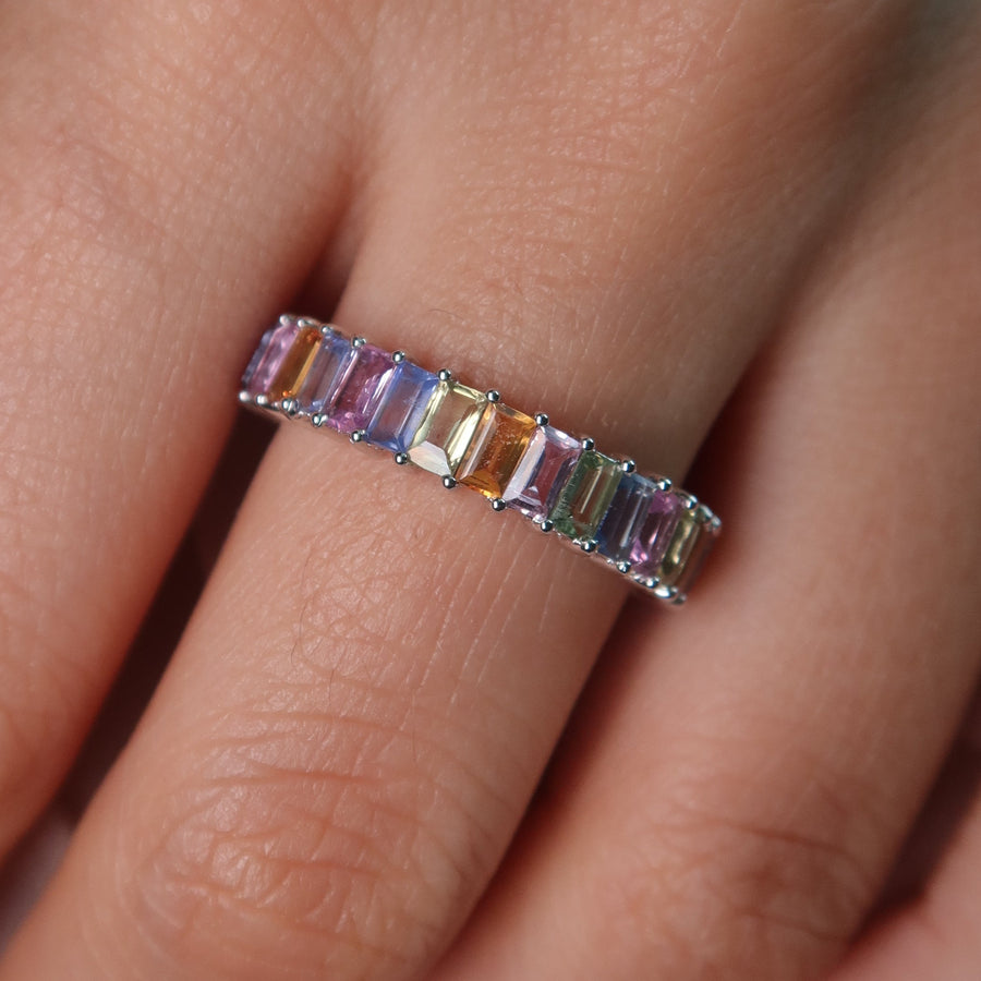 Rainbow Sapphire White Gold Ring - Psylish