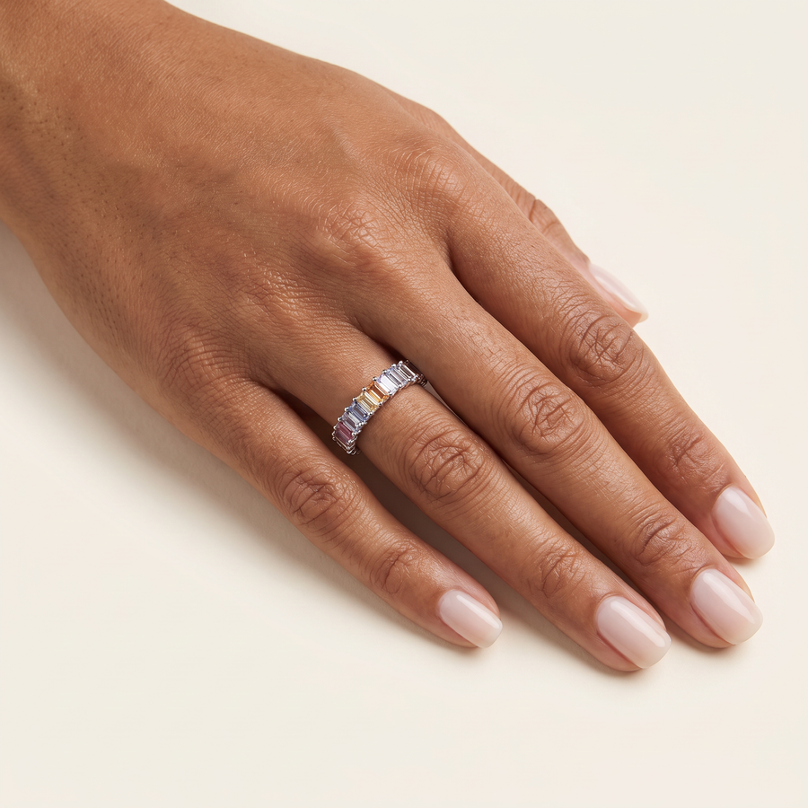 Rainbow Sapphire White Gold Ring