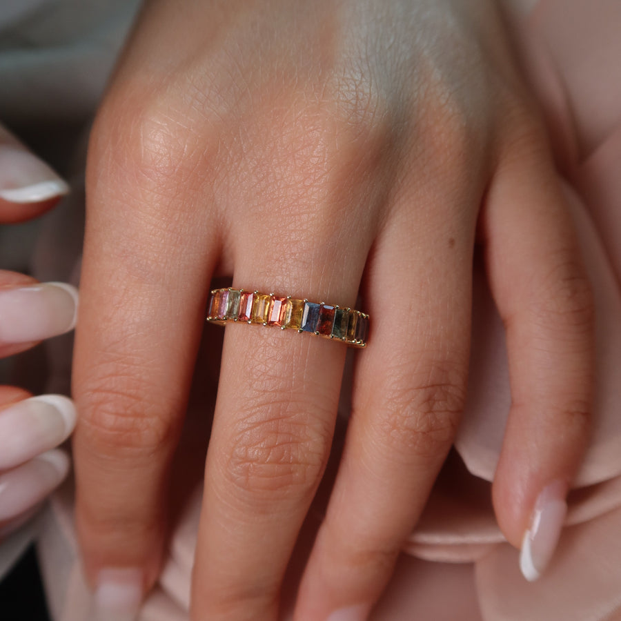 Rainbow Sapphire Yellow Gold Ring - Psylish