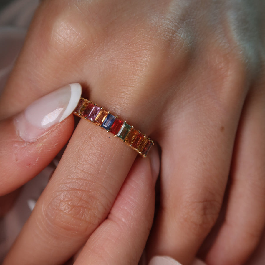 Rainbow Sapphire Yellow Gold Ring - Psylish