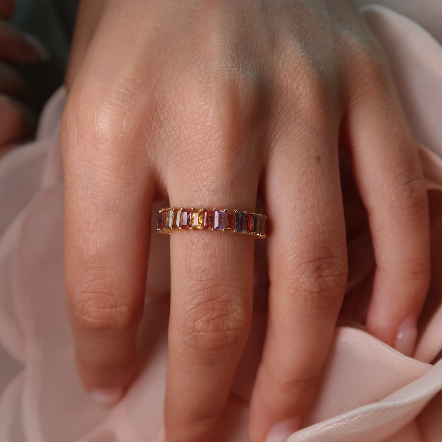 Rainbow Sapphire Yellow Gold Ring - Psylish
