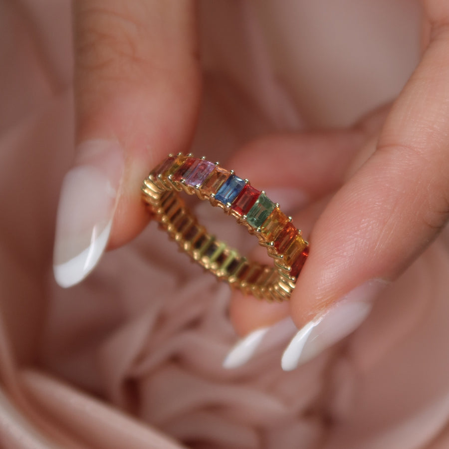 Rainbow Sapphire Yellow Gold Ring - Psylish