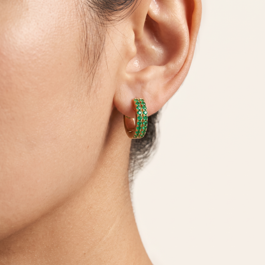 Reya Double-Row Natural Zambian Emerald Huggies