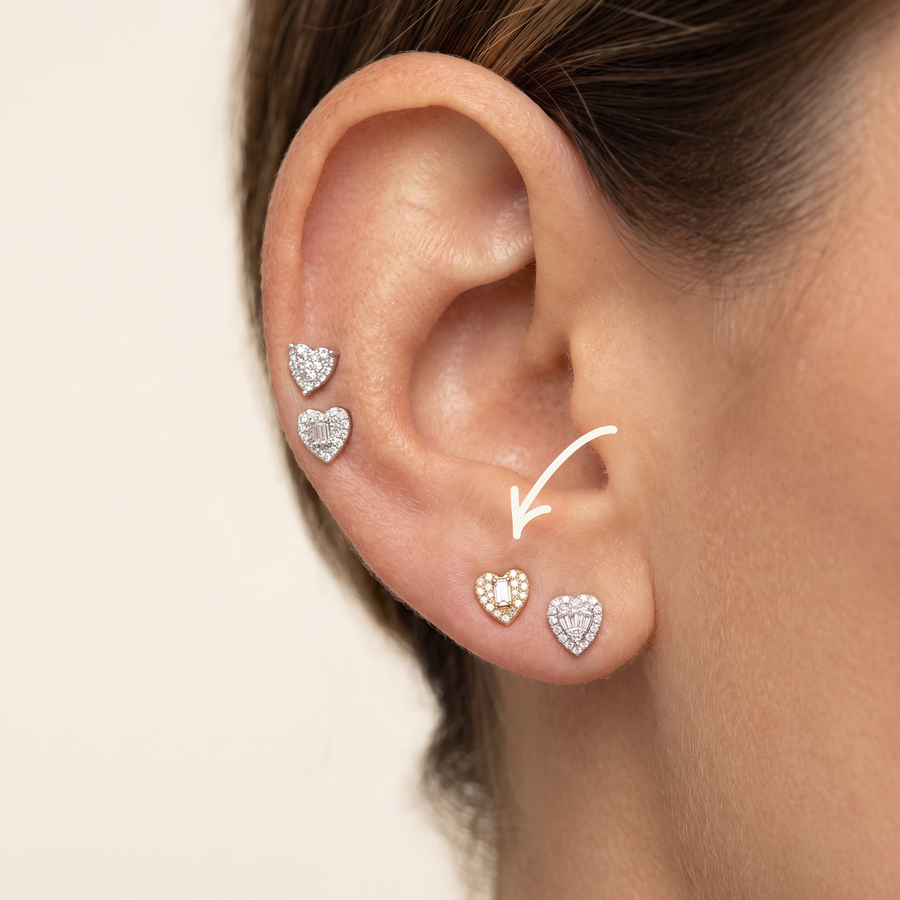 Rhea Heart Diamond Stud Earrings in Yellow Gold Stacked