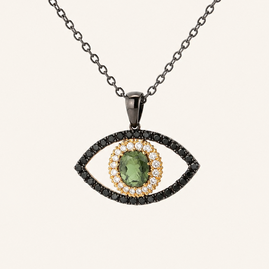 Tichi 'Evil Eye' Black Rhodium & Diamond Necklace - Psylish