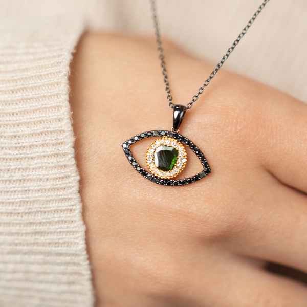 Tichi 'Evil Eye' Black Rhodium & Diamond Necklace - Psylish