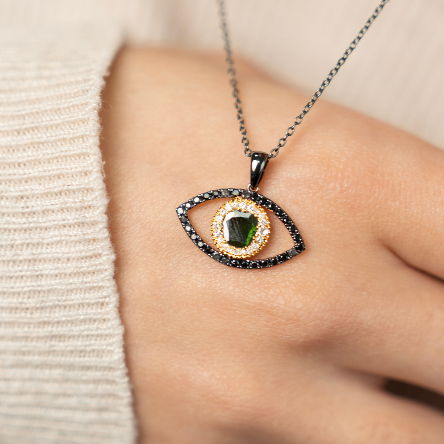 Tichi 'Evil Eye' Black Rhodium & Diamond Necklace - Psylish