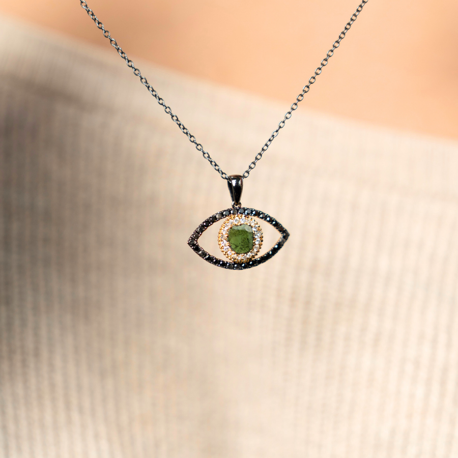 Tichi 'Evil Eye' Black Rhodium & Diamond Necklace - Psylish